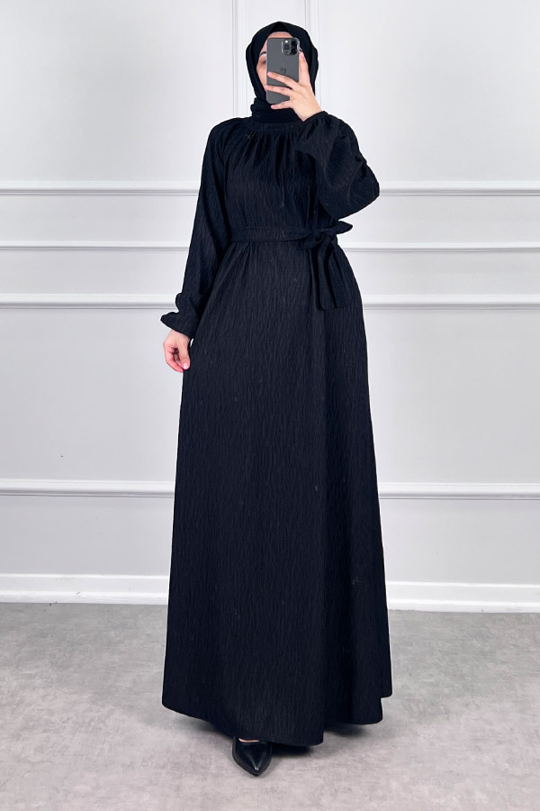 Kışlık Tesettür Elbise - Siyah