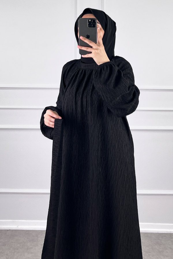Kışlık Tesettür Elbise - Siyah