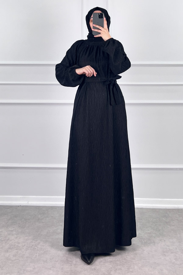 Kışlık Tesettür Elbise - Siyah