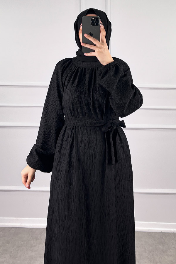 Kışlık Tesettür Elbise - Siyah