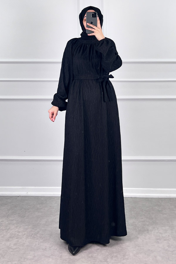 Kışlık Tesettür Elbise - Siyah
