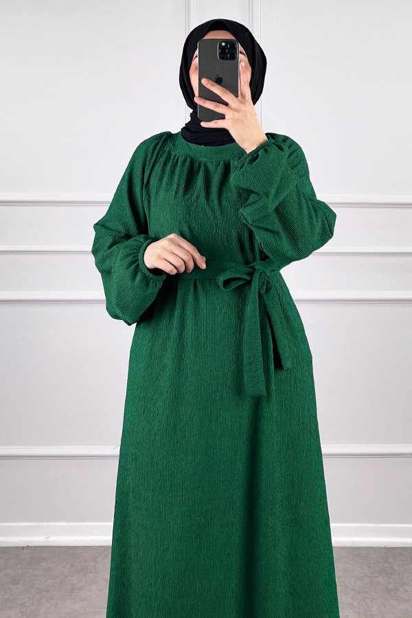 Kışlık Tesettür Elbise - Zümrüt Yeşili
