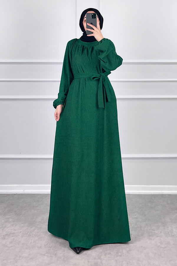 Kışlık Tesettür Elbise - Zümrüt Yeşili