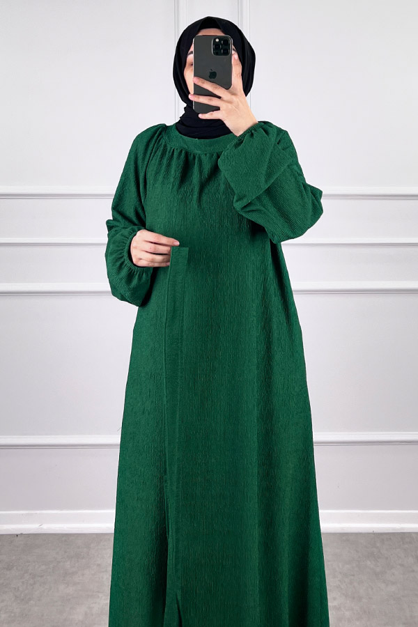 Kışlık Tesettür Elbise - Zümrüt Yeşili