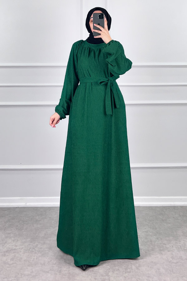 Kışlık Tesettür Elbise - Zümrüt Yeşili
