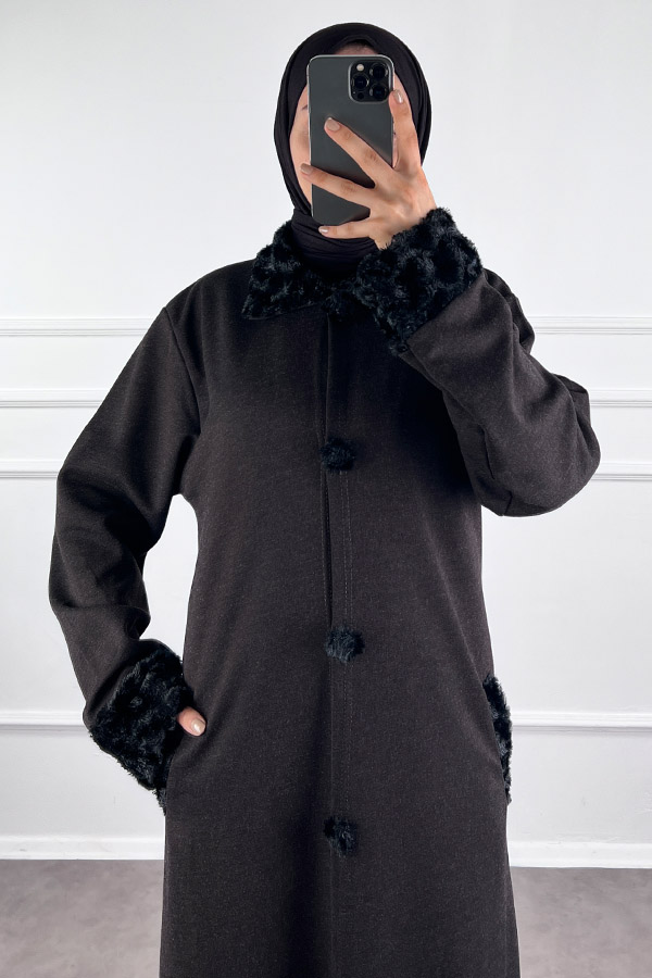 Kürk Detaylı Ferace - Kahverengi Kürk Detaylı Ferace - Kahverengi