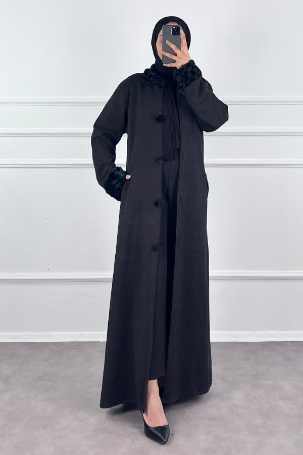 Kürk Detaylı Ferace - Kahverengi Kürk Detaylı Ferace - Kahverengi