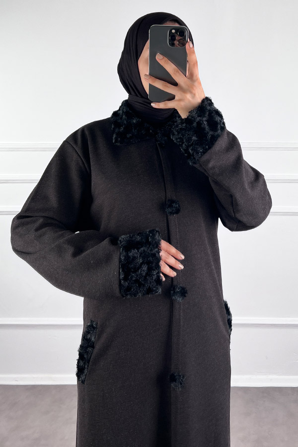 Kürk Detaylı Ferace - Kahverengi Kürk Detaylı Ferace - Kahverengi