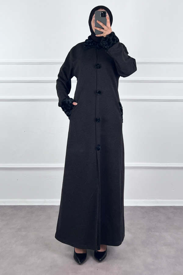 Kürk Detaylı Ferace - Kahverengi Kürk Detaylı Ferace - Kahverengi