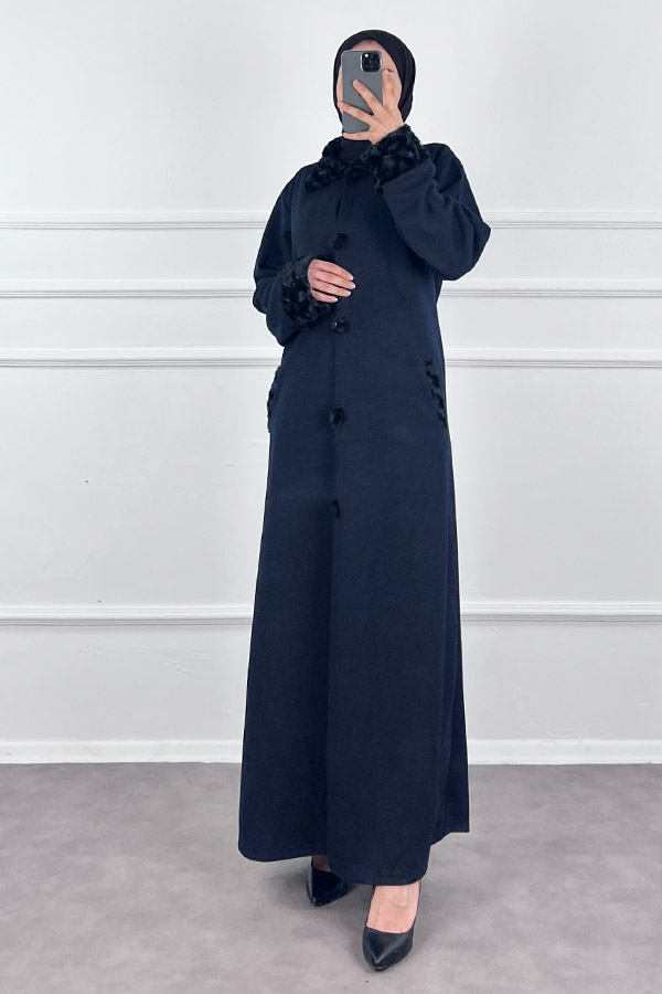Kürk Detaylı Ferace - Lacivert