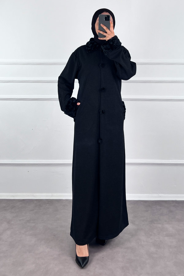 Kürk Detaylı Ferace - Siyah