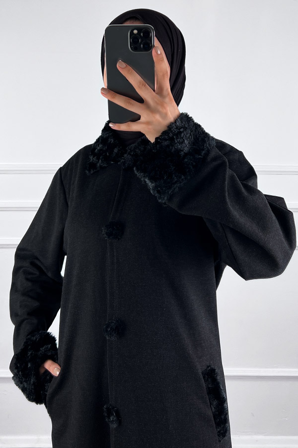Kürk Detaylı Ferace - Siyah