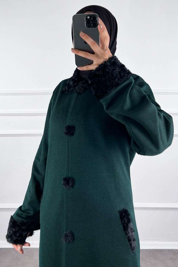 Kürk Detaylı Ferace - Yeşil