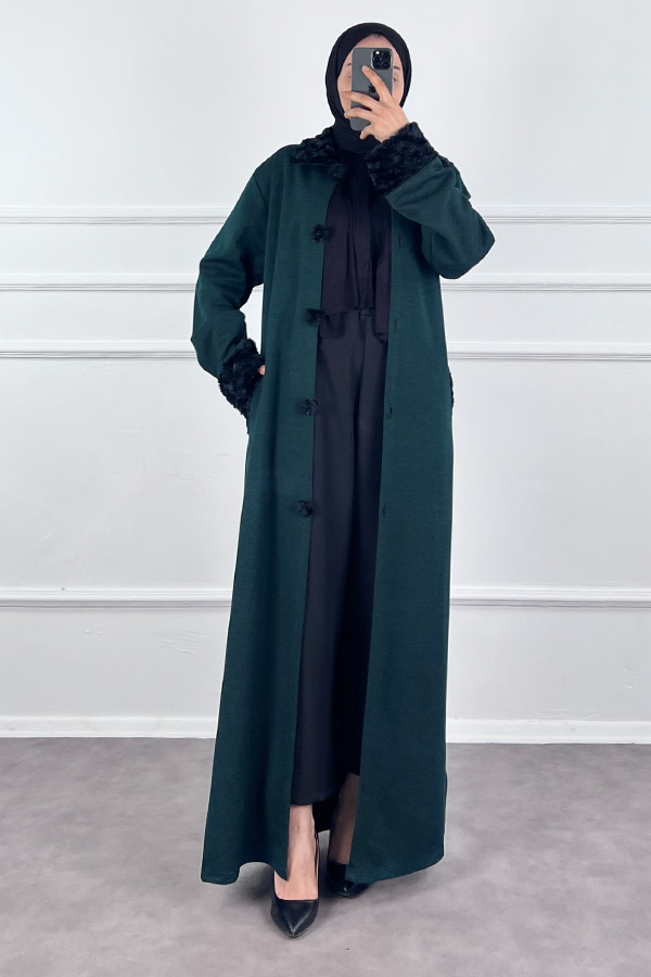 Kürk Detaylı Ferace - Yeşil