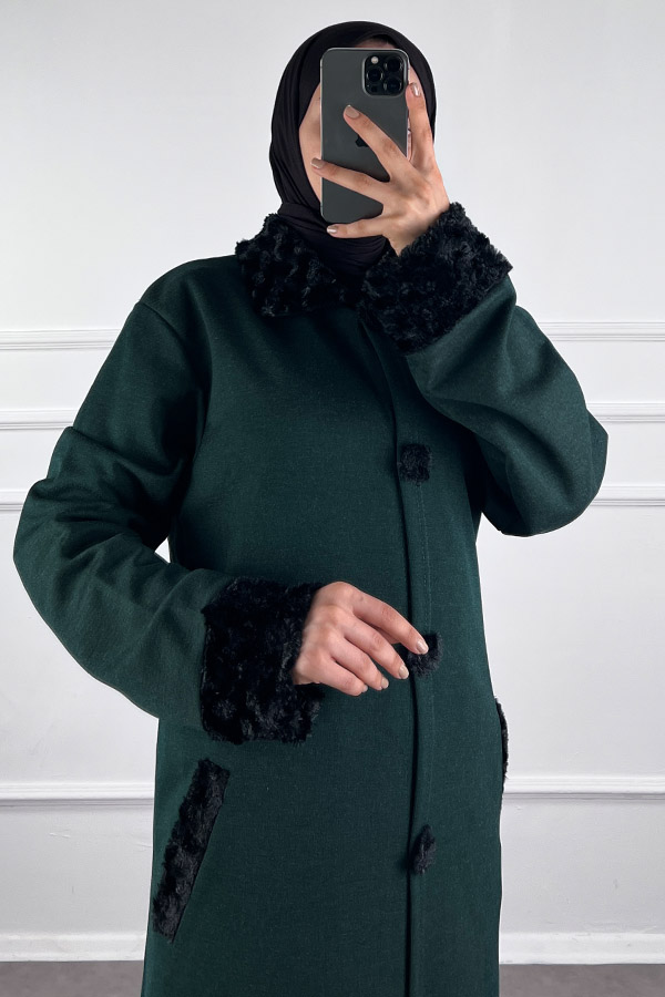 Kürk Detaylı Ferace - Yeşil