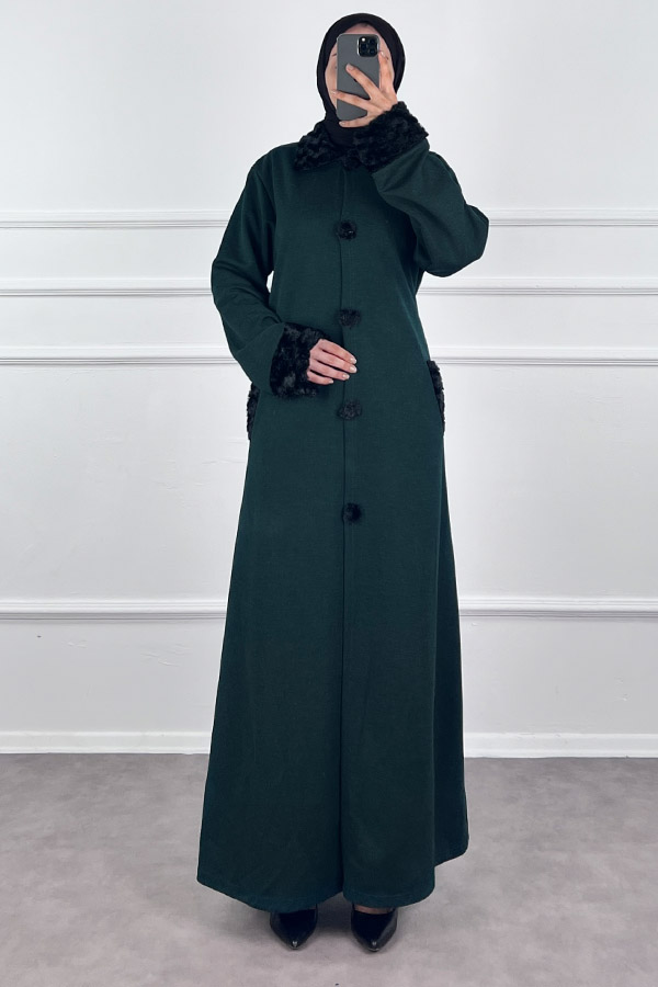 Kürk Detaylı Ferace - Yeşil