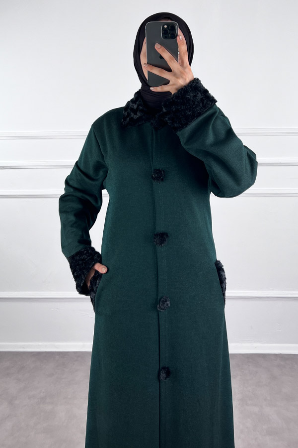Kürk Detaylı Ferace - Yeşil