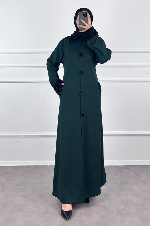 Kürk Detaylı Ferace - Yeşil