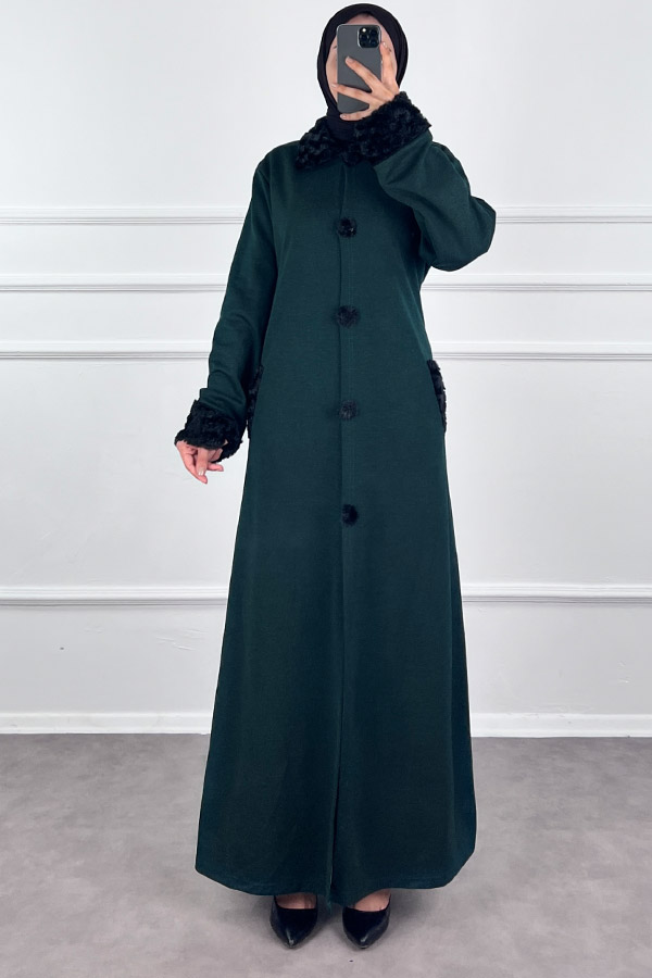 Kürk Detaylı Ferace - Yeşil