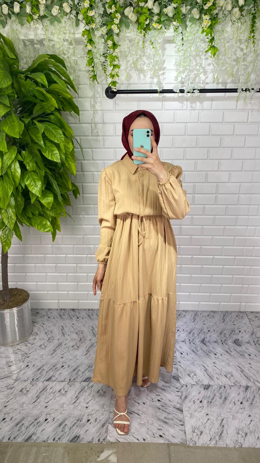 Lara Kumaş Elbise - Vizon