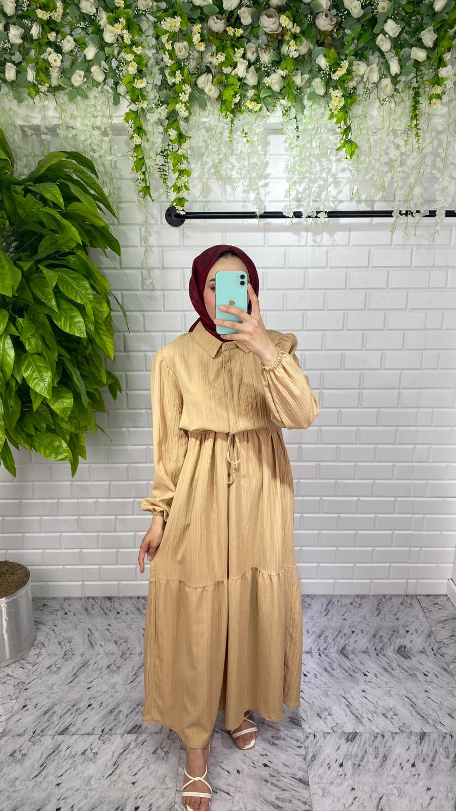 Lara Kumaş Elbise - Vizon