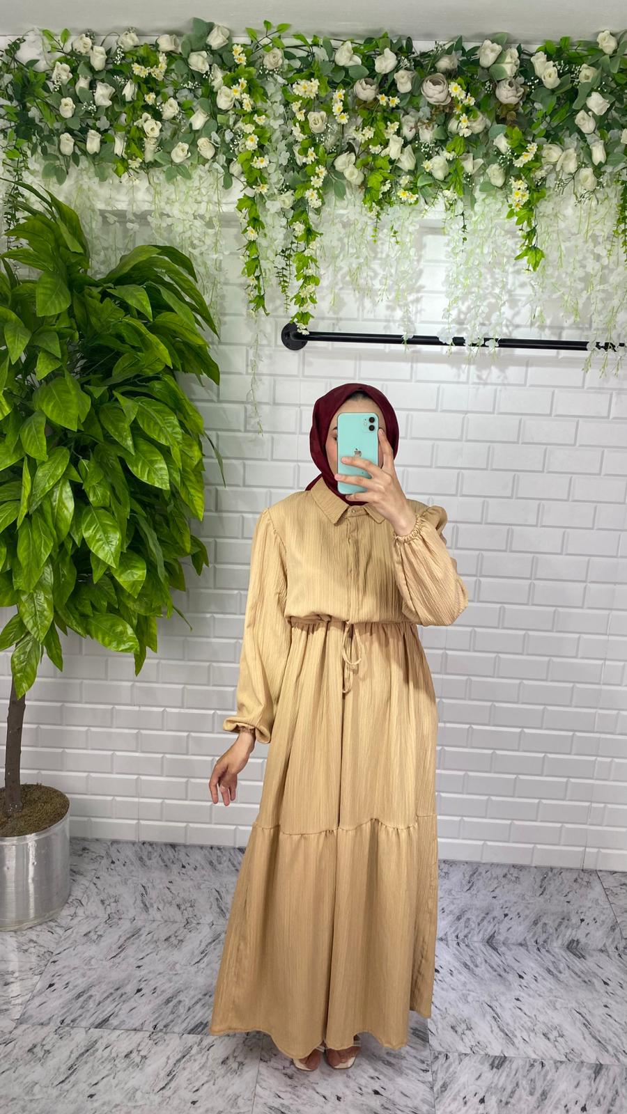 Lara Kumaş Elbise - Vizon