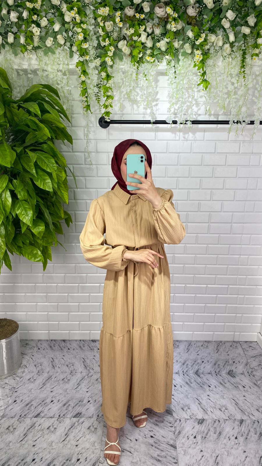 Lara Kumaş Elbise - Vizon