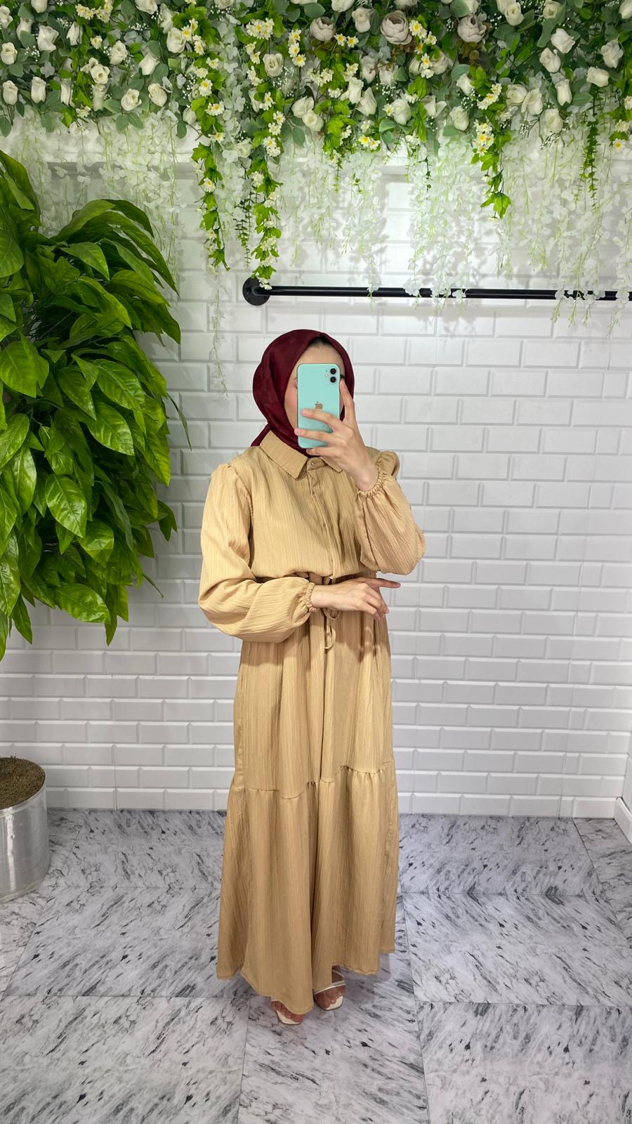 Lara Kumaş Elbise - Vizon