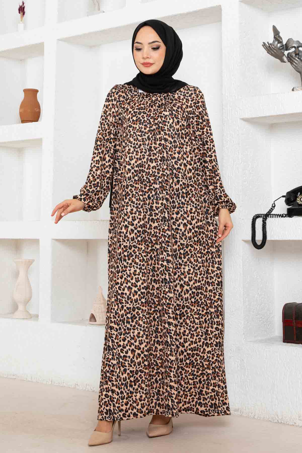 Leopar Desen Ferace Elbise