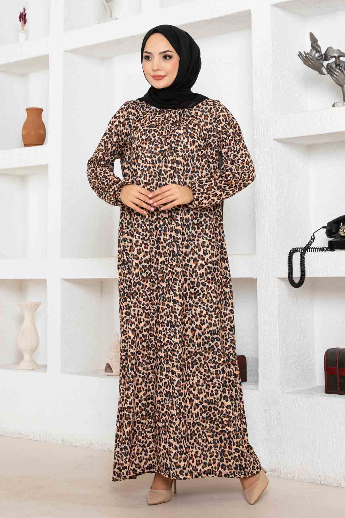Leopar Desen Ferace Elbise