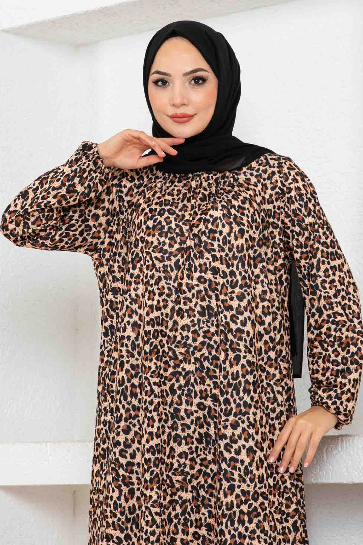 Leopar Desen Ferace Elbise