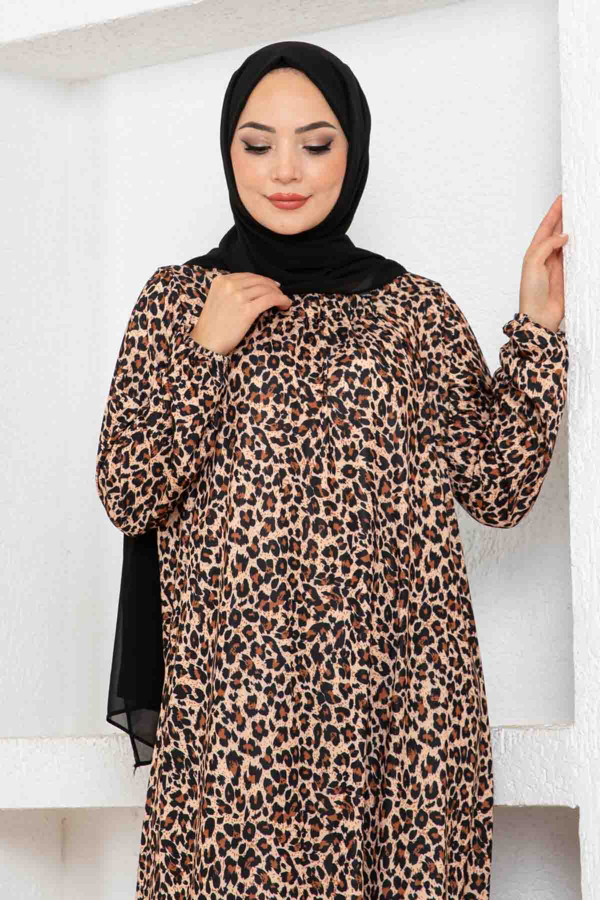 Leopar Desen Ferace Elbise