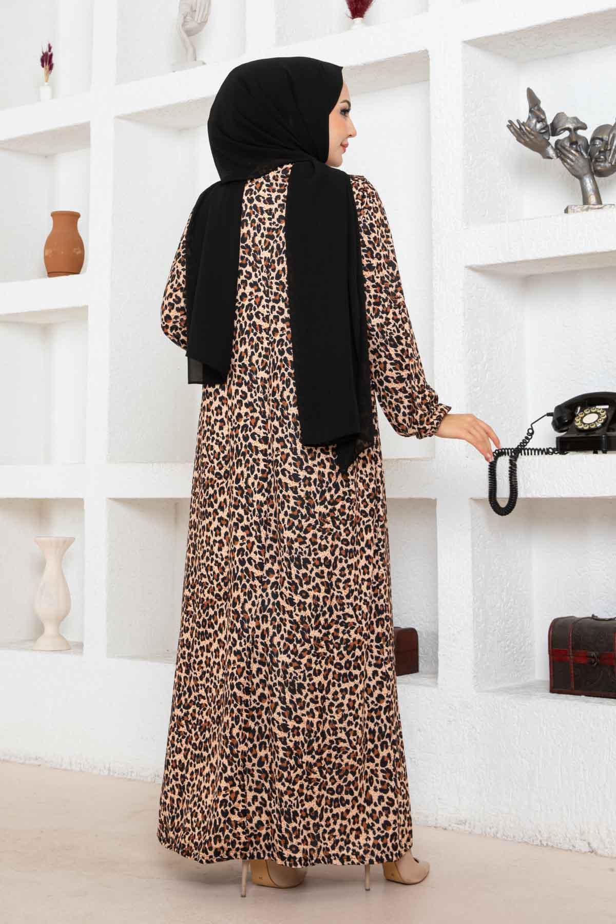 Leopar Desen Ferace Elbise