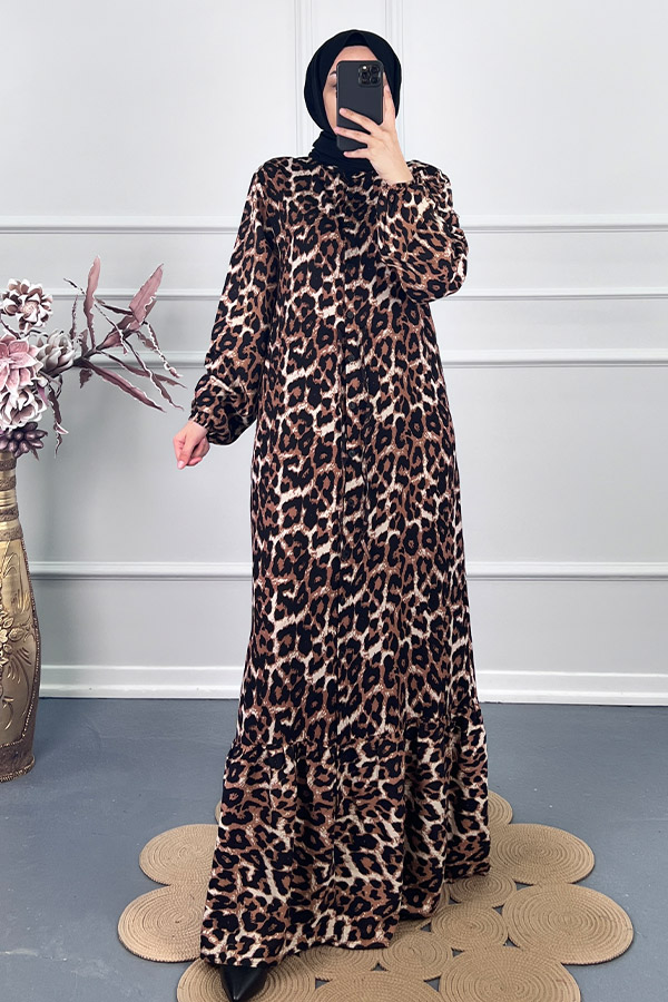 Leopar Tesettür Elbise