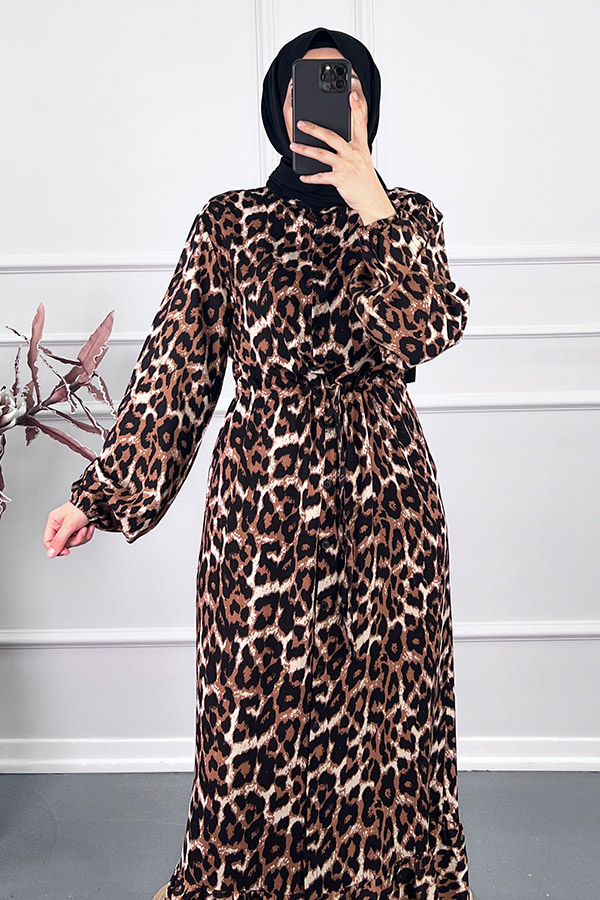 Leopar Tesettür Elbise