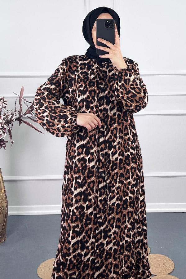 Leopar Tesettür Elbise