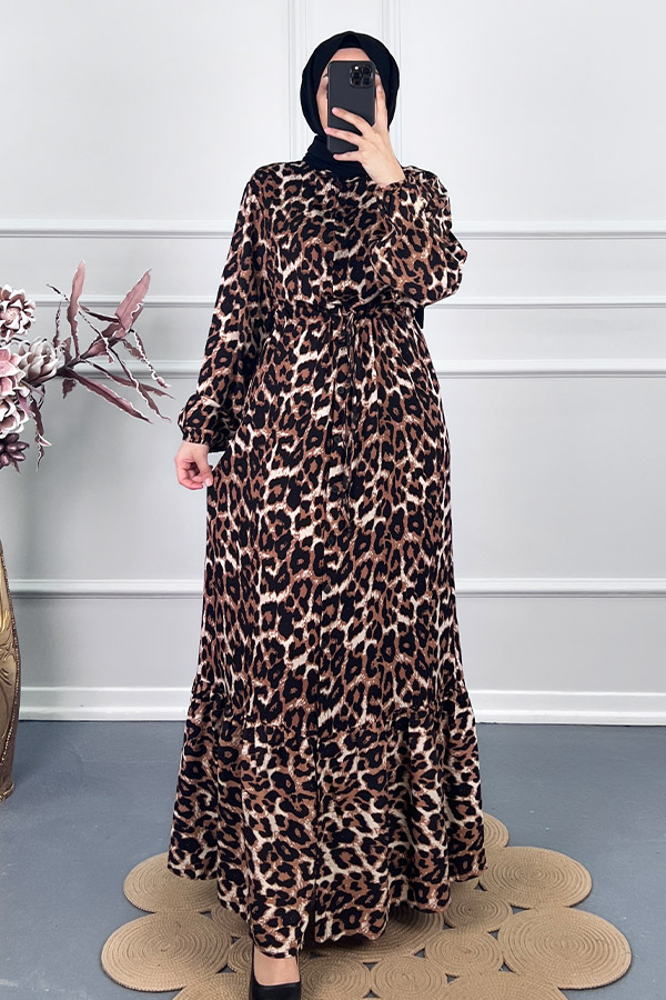 Leopar Tesettür Elbise