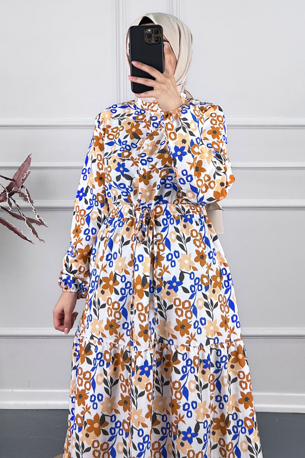 Manolya Tesettür Elbise - Kahverengi