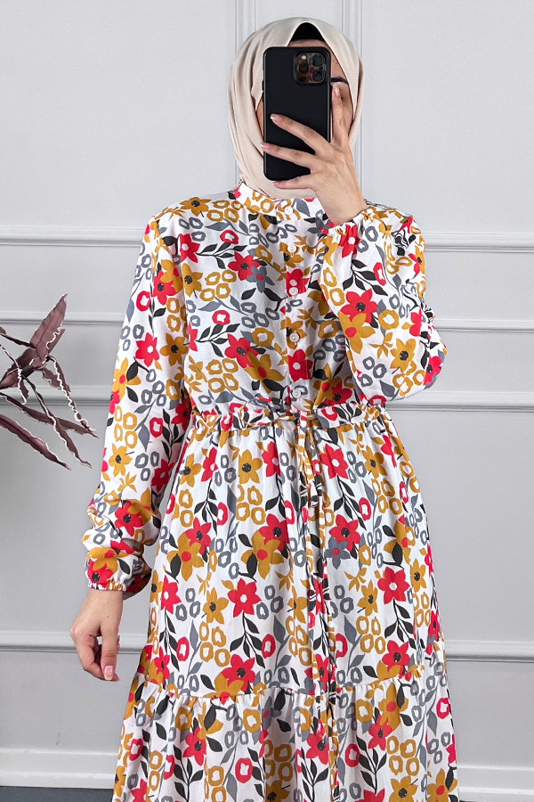 Manolya Tesettür Elbise - Kırmızı