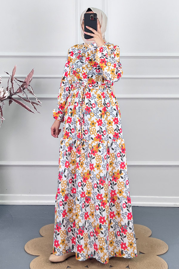 Manolya Tesettür Elbise - Kırmızı