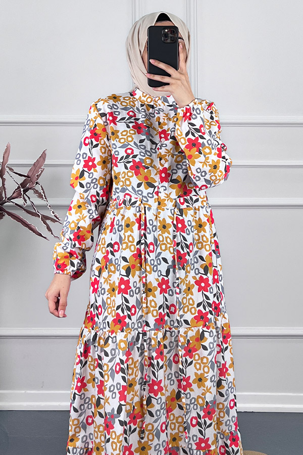 Manolya Tesettür Elbise - Kırmızı