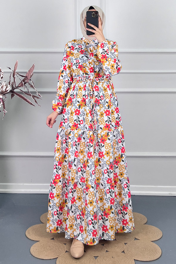 Manolya Tesettür Elbise - Kırmızı