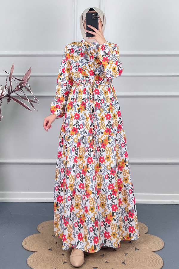 Manolya Tesettür Elbise - Kırmızı