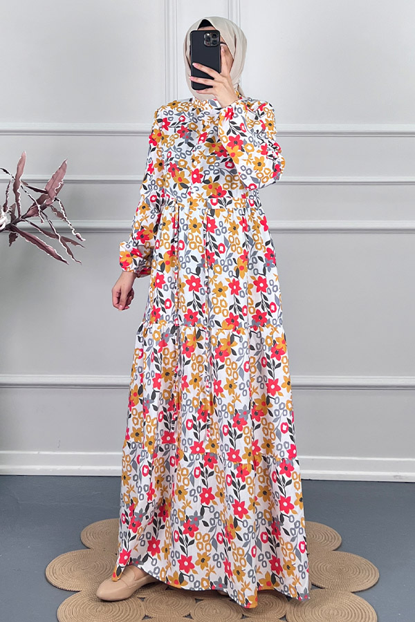 Manolya Tesettür Elbise - Kırmızı