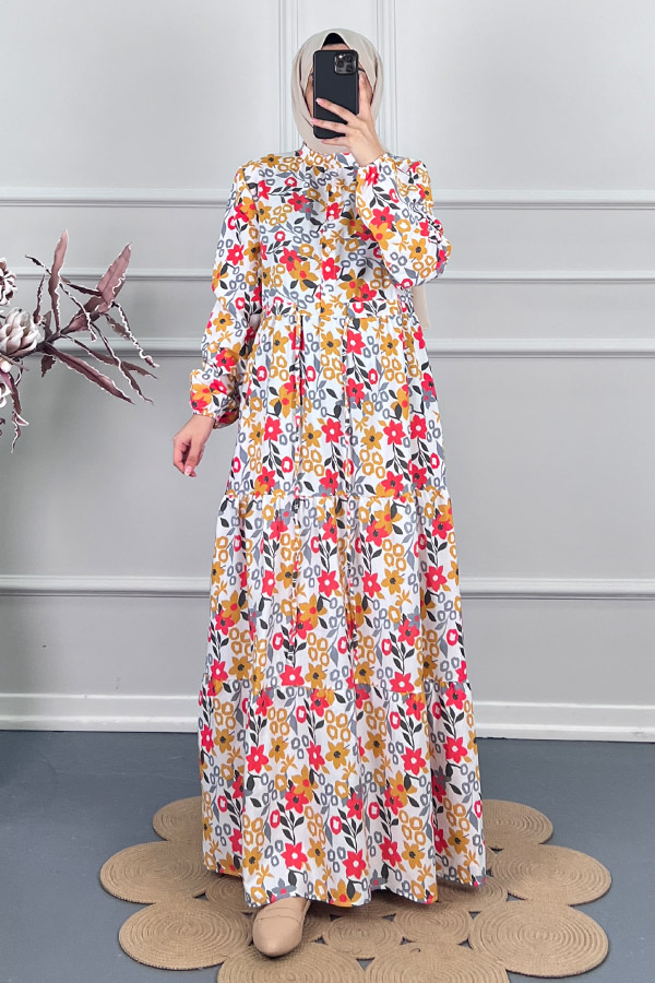 Manolya Tesettür Elbise - Kırmızı