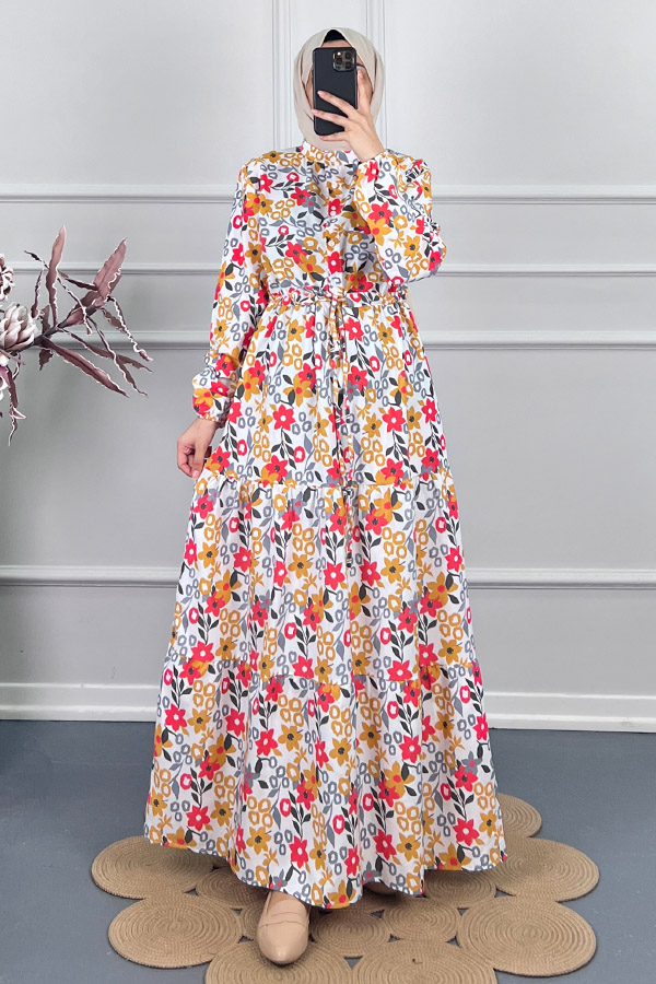 Manolya Tesettür Elbise - Kırmızı