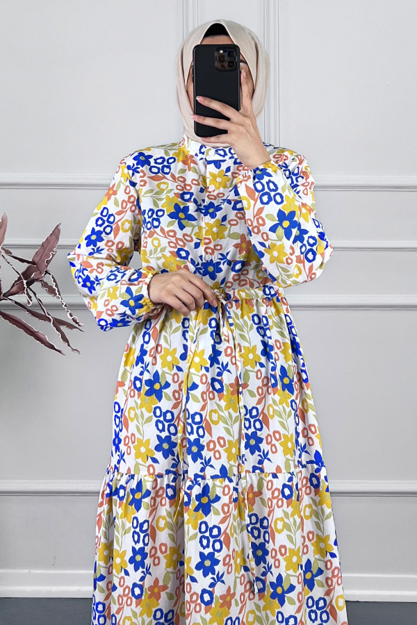 Manolya Tesettür Elbise - Mavi