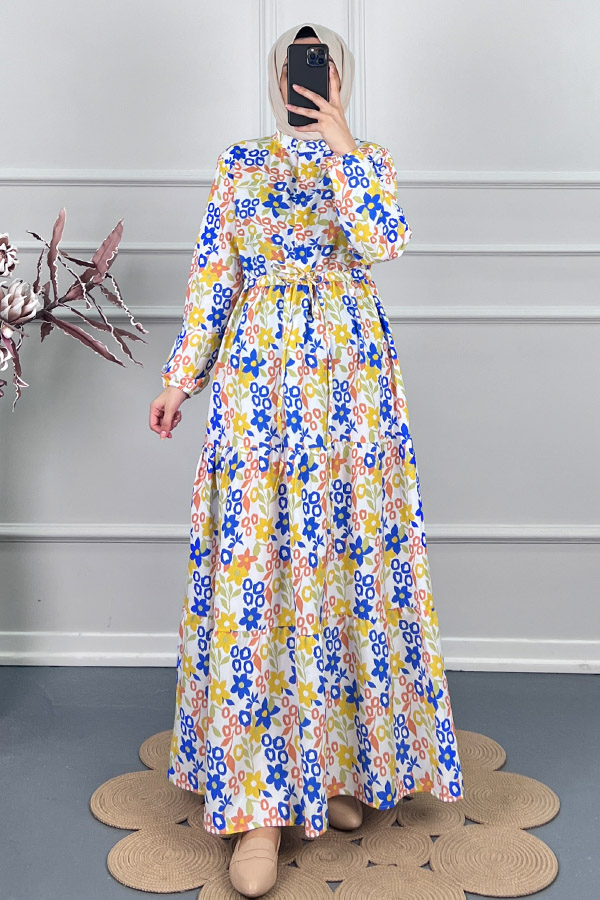 Manolya Tesettür Elbise - Mavi