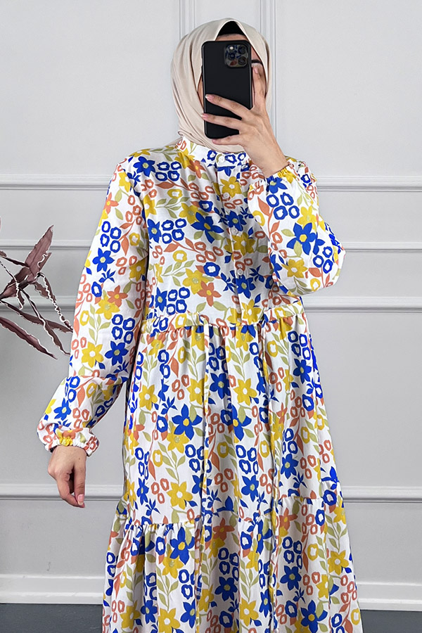 Manolya Tesettür Elbise - Mavi