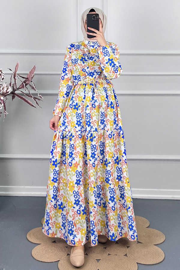 Manolya Tesettür Elbise - Mavi